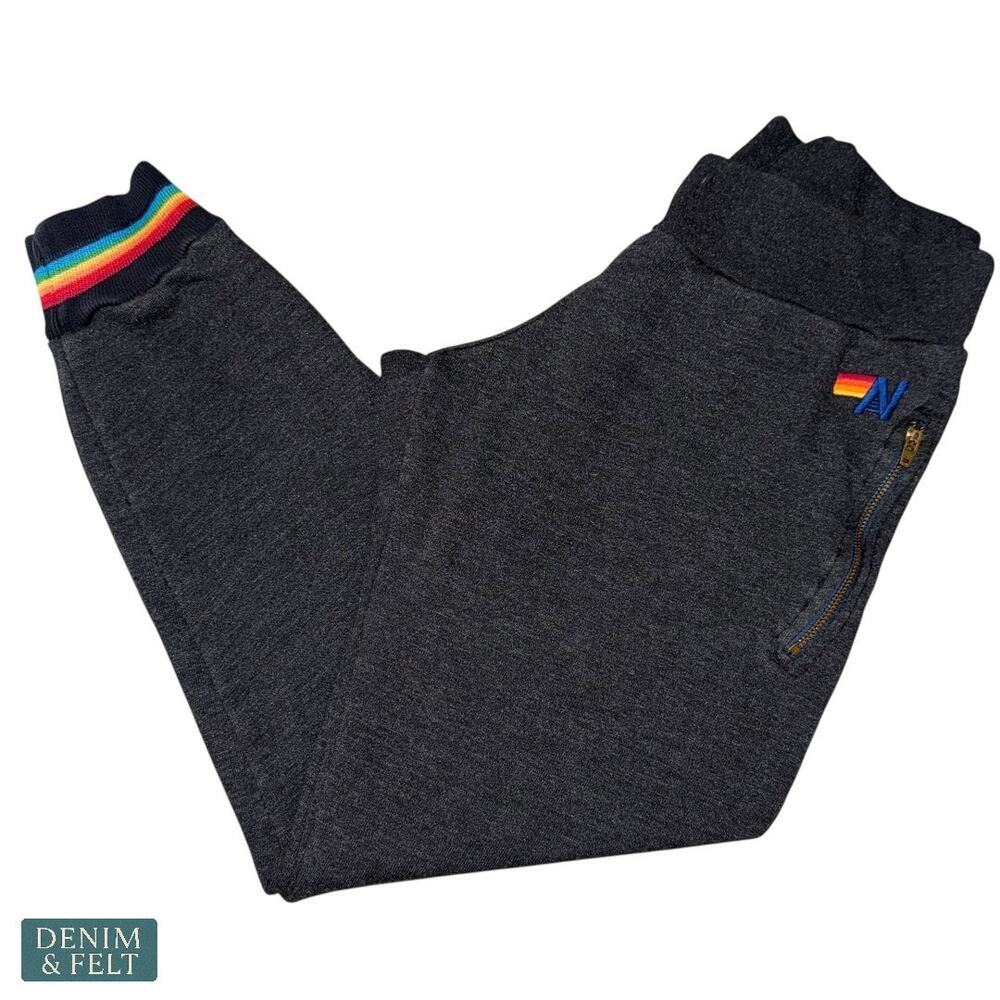 Aviator Nation Rainbow Stripe Charcoal Joggers XS – Made in USA Cozy Lounge Pant
